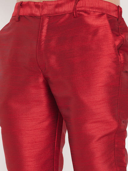 Men's Maroon Silk Blend Straight Kurta Pyjama Set