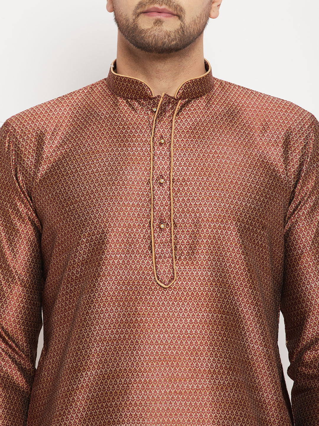 Men's Maroon Silk Blend Straight Kurta Pyjama Set