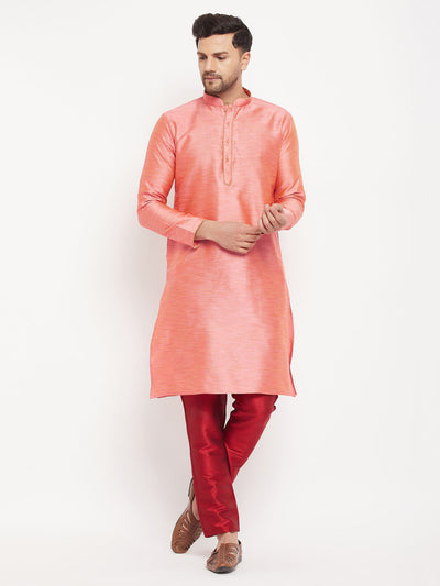 Men's Pink Silk Blend Straight Kurta Pyjama Set