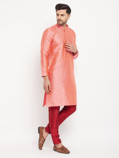 Men's Pink Silk Blend Straight Kurta Pyjama Set