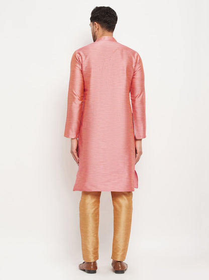 Men's Pink Silk Blend Straight Kurta Pyjama Set