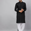 Men's Black Cotton Blend Pathani Kurta And Patiala Set