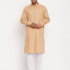 Men's Chiku Cotton Blend Straight Kurta Pyjama Set