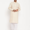 Men's Cream Cotton Blend Straight Kurta Pyjama Set