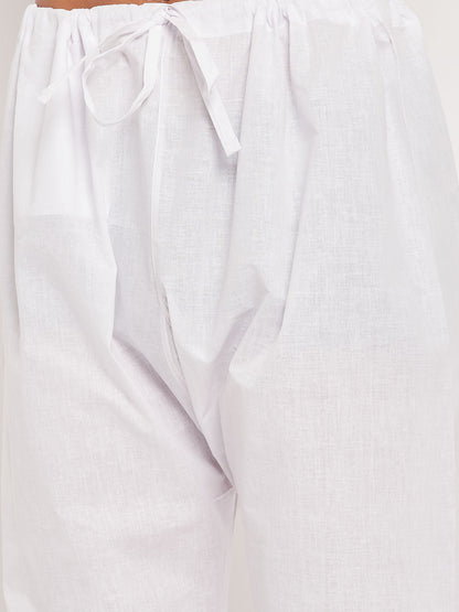 Men's Cream Cotton Blend Straight Kurta Pyjama Set