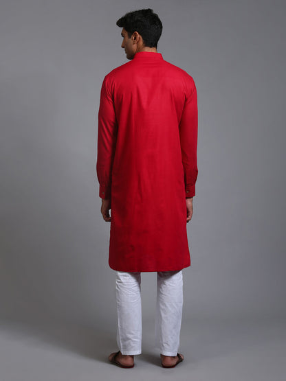 Men's Maroon Cotton Blend Straight Kurta Pyjama Set