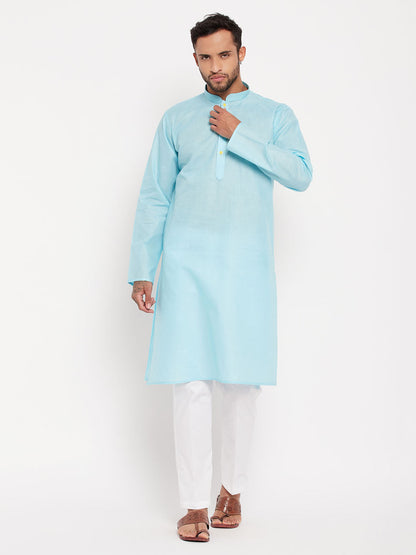 Men's Aqua Cotton Straight Kurta Pyjama Set