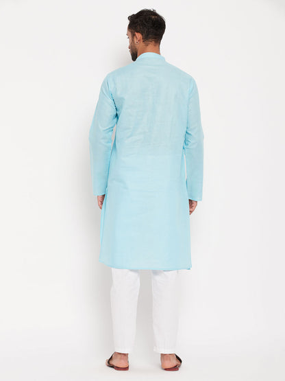Men's Aqua Cotton Straight Kurta Pyjama Set