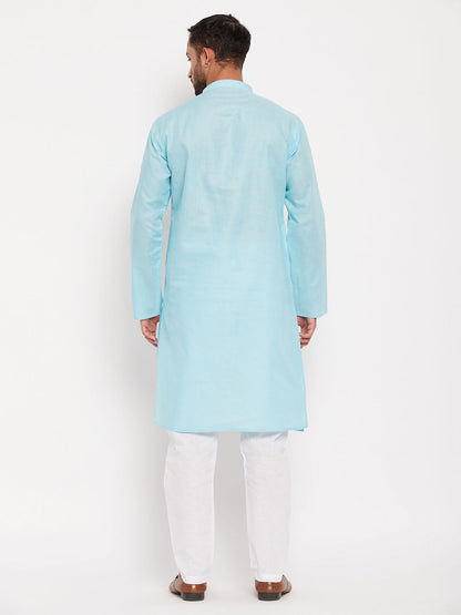 Men's Aqua Cotton Straight Kurta Pyjama Set