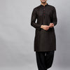 Men's Black Cotton Straight Kurta And Patiala Set