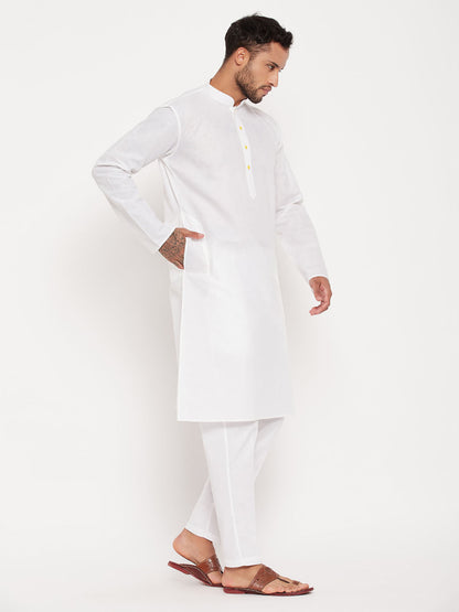 Men's Cream Cotton Straight Kurta Pyjama Set