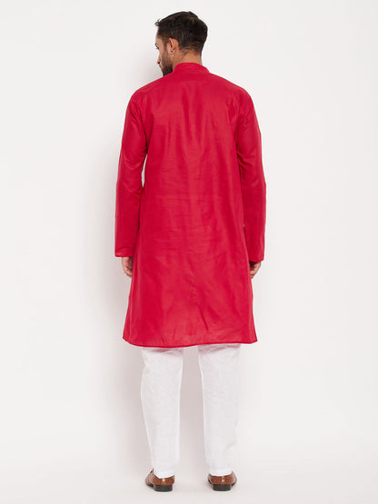 Men's Maroon Cotton Straight Kurta Pyjama Set