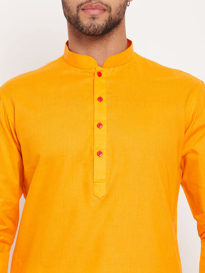 Men's Orange Cotton Straight Kurta Pyjama Set