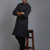 Men's Black Cotton Blend Straight Kurta Pyjama Set