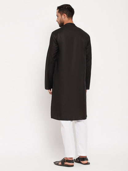 Men's Black Cotton Straight Kurta Pyjama Set
