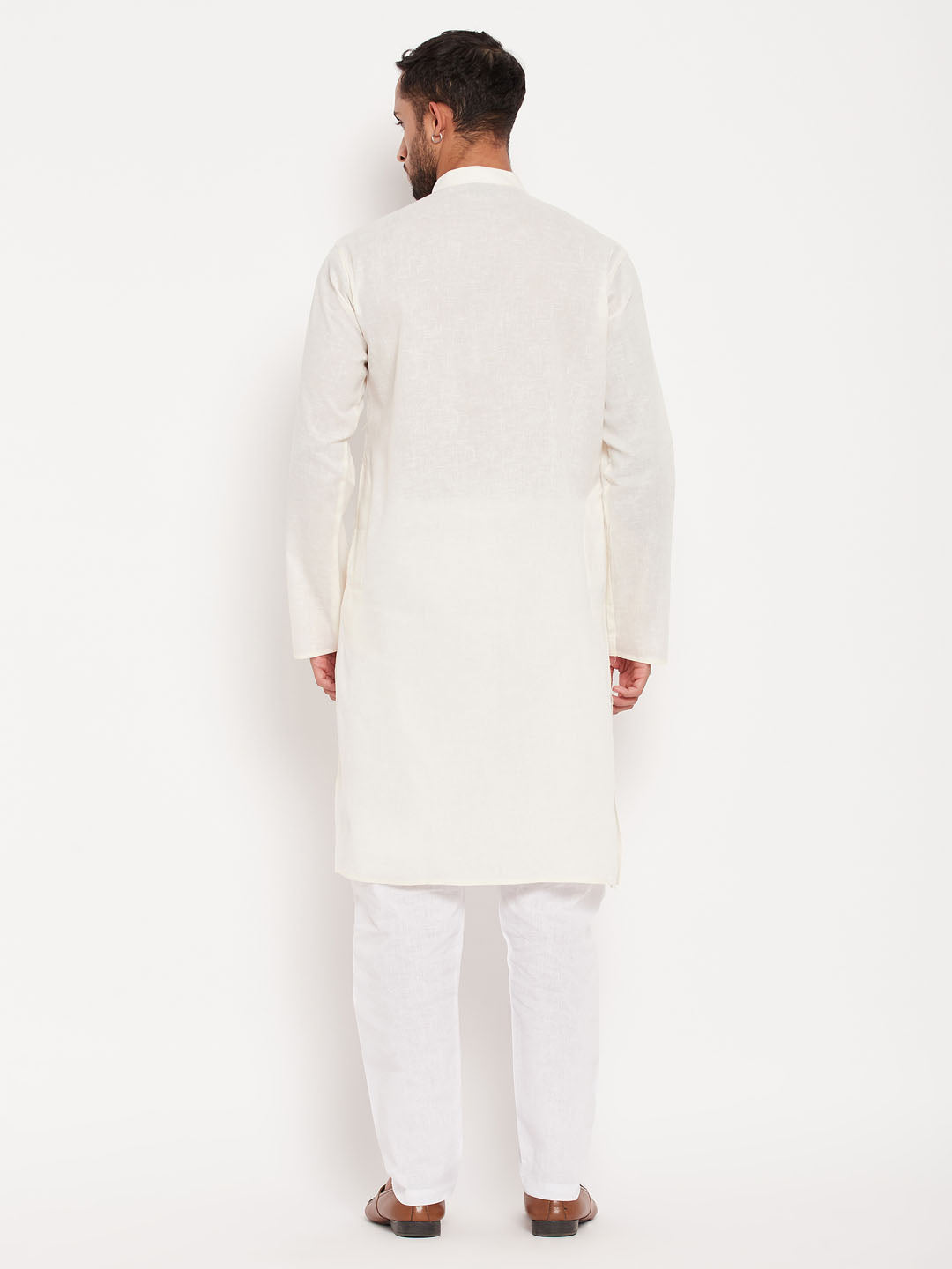 Men's Cream Cotton Straight Kurta Pyjama Set