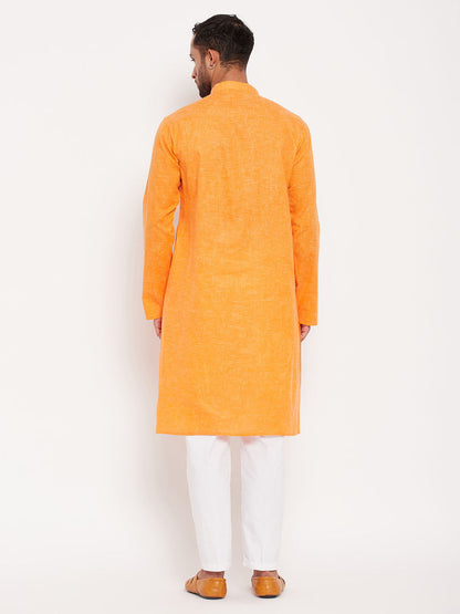 Men's Orange Cotton Straight Kurta Pyjama Set