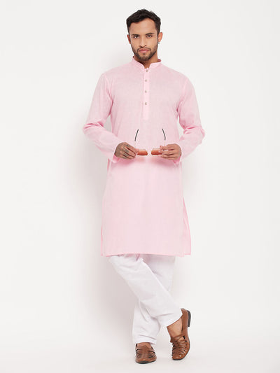 Men's Pink Cotton Straight Kurta Pyjama Set