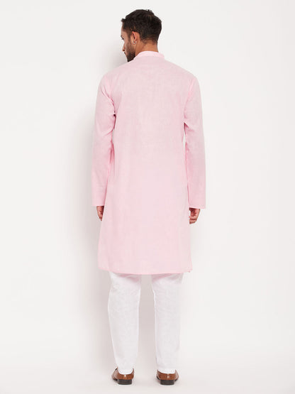 Men's Pink Cotton Straight Kurta Pyjama Set