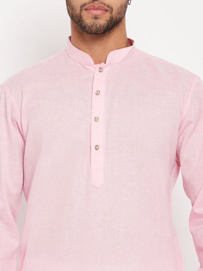 Men's Pink Cotton Straight Kurta Pyjama Set