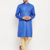 Men's Blue Silk Blend Straight Kurta Pyjama Set