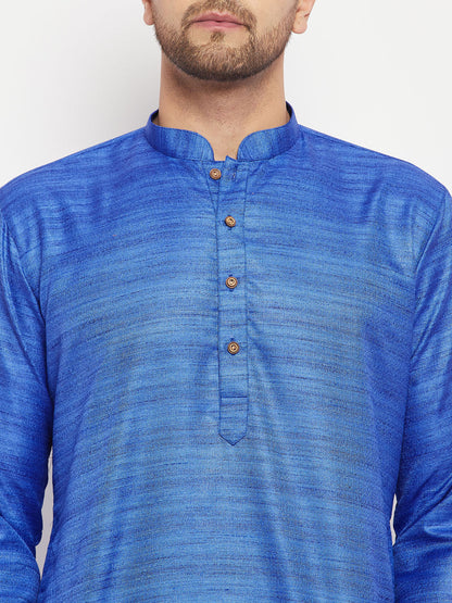Men's Blue Silk Blend Straight Kurta Pyjama Set