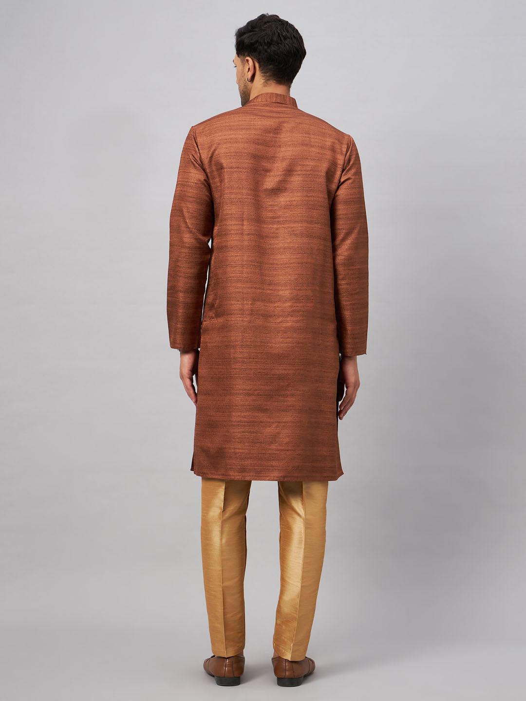Men's Coffee Silk Blend Straight Kurta Pyjama Set