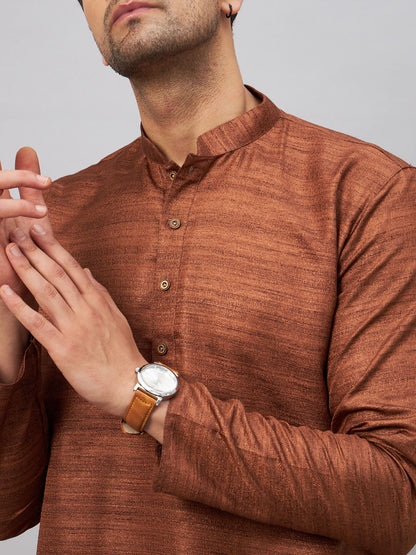Men's Coffee Silk Blend Straight Kurta Pyjama Set