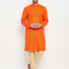 Men's Orange Silk Blend Straight Kurta Pyjama Set