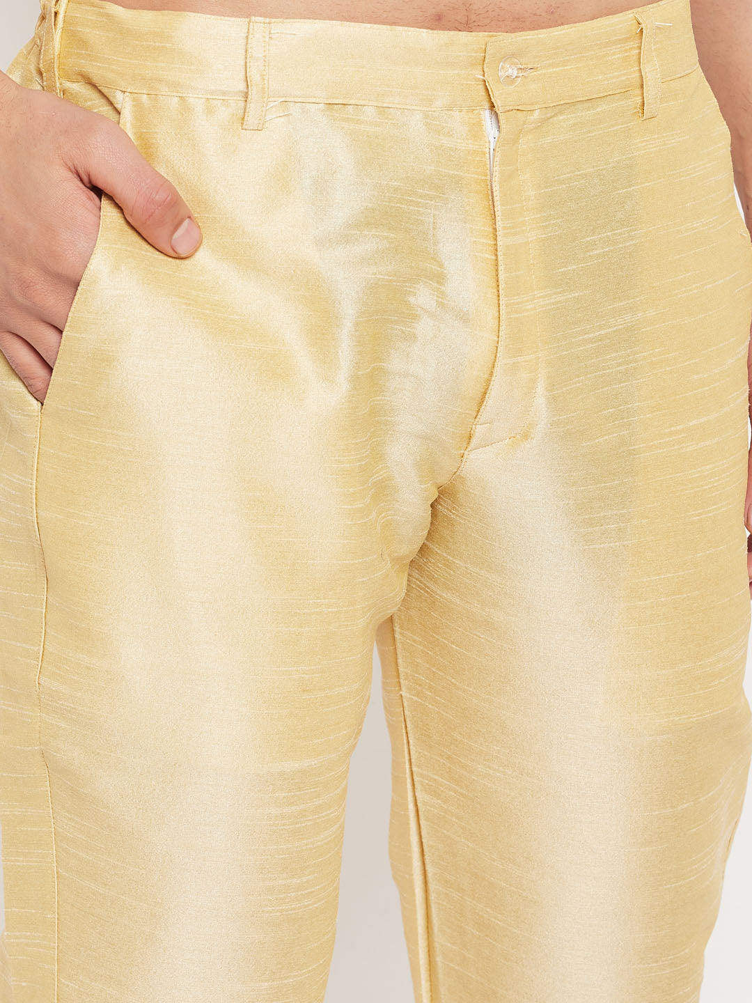 Men's Orange Silk Blend Straight Kurta Pyjama Set