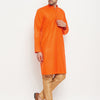 Men's Orange Silk Blend Straight Kurta Pyjama Set