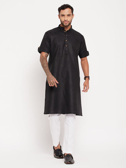 Men's Black Cotton Straight Kurta Pyjama Set