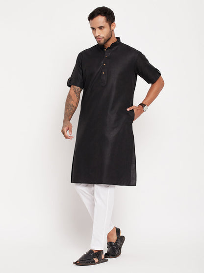 Men's Black Cotton Straight Kurta Pyjama Set