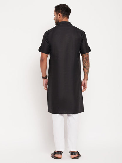 Men's Black Cotton Straight Kurta Pyjama Set
