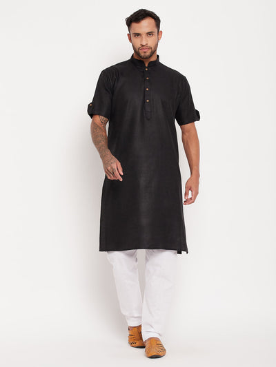 Men's Black Cotton Straight Kurta Pyjama Set