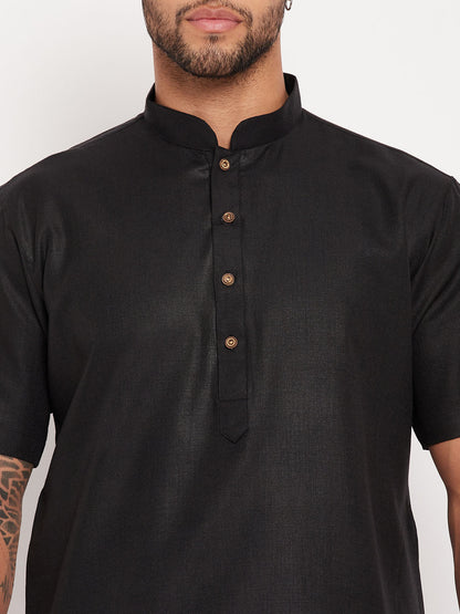 Men's Black Cotton Straight Kurta Pyjama Set