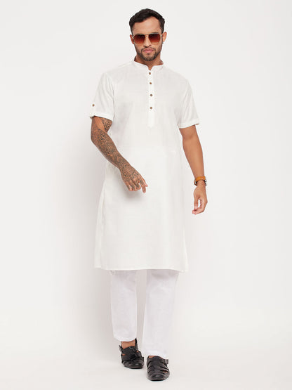 Men's Cream Cotton Straight Kurta Pyjama Set