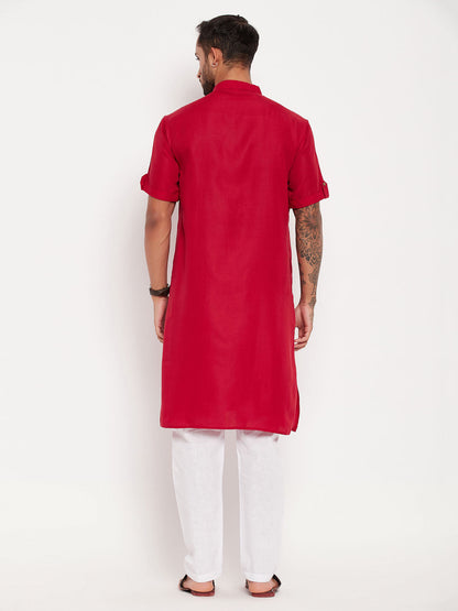 Men's Maroon Cotton Straight Kurta Pyjama Set