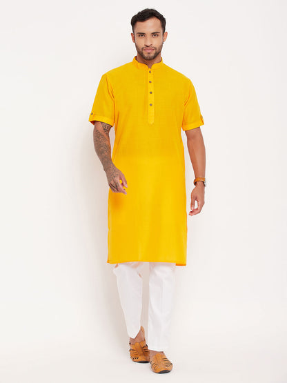 Men's Mustard Cotton Straight Kurta Pyjama Set