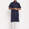 Men's Navy Blue Cotton Straight Kurta Pyjama Set