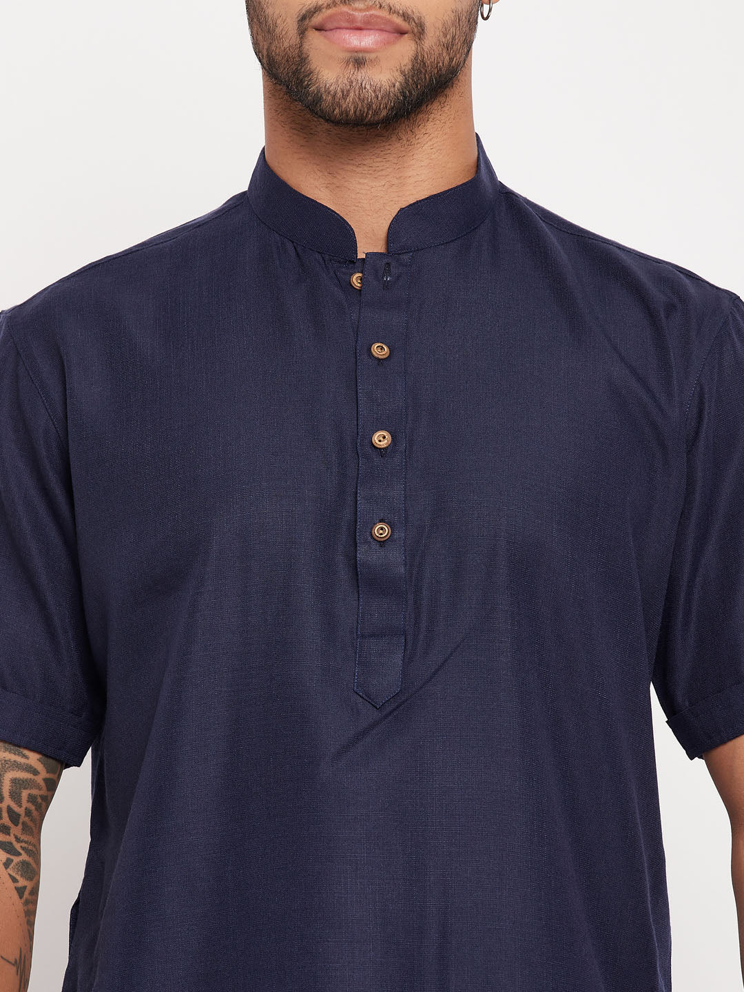 Men's Navy Blue Cotton Straight Kurta Pyjama Set