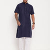 Men's Navy Blue Cotton Straight Kurta Pyjama Set