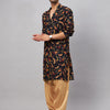 Men's Black Rayon Straight Kurta and Patiala Set