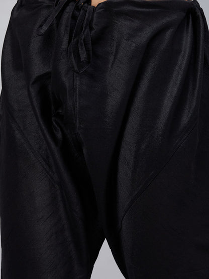 Men's Black Dupion Silk Straight Kurta Pyjama Set