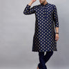 Men's Navy Blue Dupion Silk Straight Kurta Pyjama Set
