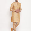 Men's Beige Silk Blend Straight Kurta Pyjama Set