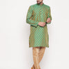 Men's Green Silk Blend Straight Kurta Pyjama Set