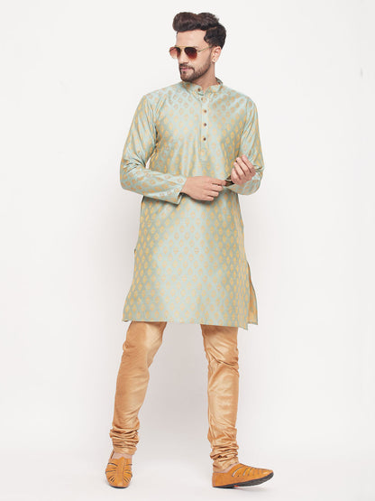 Men's Mint Green Silk Blend Straight Kurta Pyjama Set