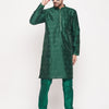 Men's Green Silk Blend Straight Kurta Pyjama Set