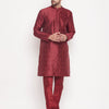 Men's Maroon Silk Blend Straight Kurta Pyjama Set